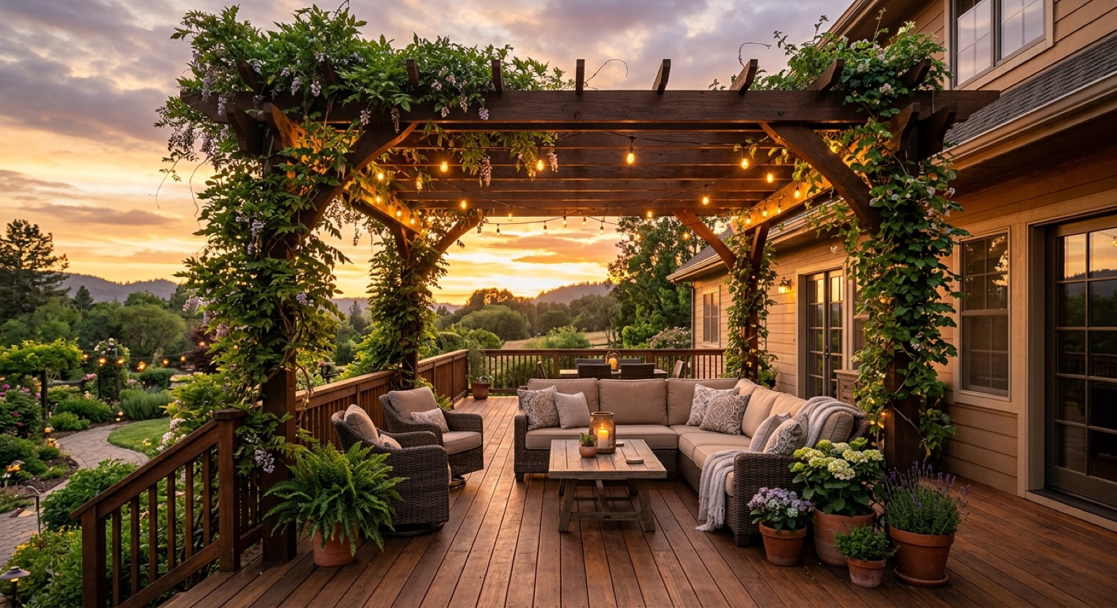 Custom pergola built over deck in Rock Hill